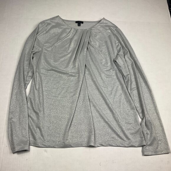 Talbots Pleated Long Sleeve Blouse Gray Shimmer Top Party Cocktail Shirt LARGE - Picture 1 of 9